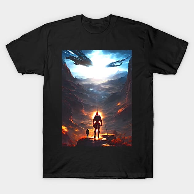 Human/Alien War - A War Torn Journey - AI Generated Sci Fi Concept Art - T-Shirt by AfroMatic